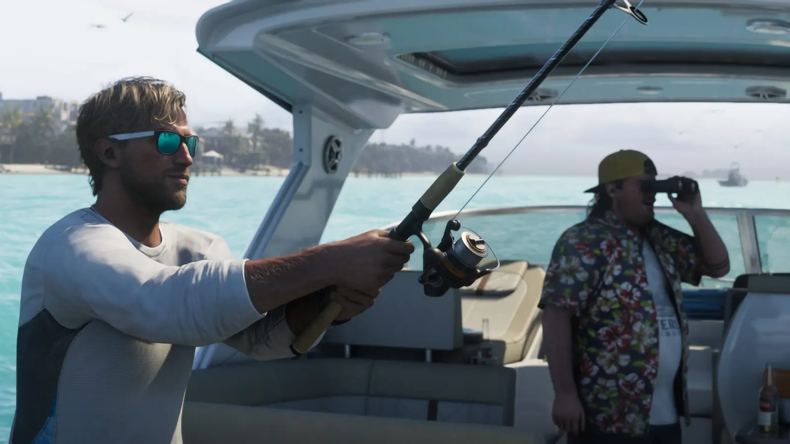 Fishing from a boat, binoculars up